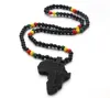 Pendant Necklaces Black Wood Round Beads Handmade Elastic Africa Map Engraved DIY Vintage African Women Party Hiphop Rock Jewelry17038431