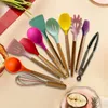Cooking Utensils 12PCS Silicone NonStick Cookware Kitchen Set for Wooden Handle Spatula Egg Beaters Kitchenware Accessories 231213