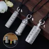 990 Pur Argent Sterling Shurangama Mantra Bouddha Tube Médaillon Collier Pendentif Rétro Bouddhiste Six Mots Mantra Amulettes Stockage Ope316M