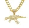 Hänge halsband män kvinnor hip hop is ut bling submachine pistol halsband med 11mm miami kubansk kedja hiphop mode smycken4810500