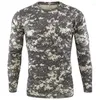 Herr t shirts utomhus kamouflage krigare jakt sport långärmad mode lös snabb torkning rund hals t-shirt topp militär taktik