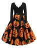 Basic Casual Jurken S3XL Vrouwen Lange Mouw Pompoen Print Halloween Jurk Vintage Elegant Party Winter Vestidos Zwart 231212