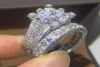 Size 510 Vintage Fine Jewelry 925 Sterling Silver Princess Cut Large White Topaz Pave CZ Diamond Gemstones Couple Women Bridal Ri8516983