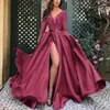 Casual Dresses Evening Party Women Elegant Gown Prom Long Maxi Autumn Fashion Sleeve V-Neck High Split Formal Dress