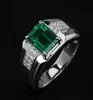 Emerald ring blue set square diamond fashion men039s Ring Jewelry268F2894046