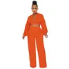 Kadınlar İki Parçalı Pantolon Pantolon Seti Artı Boyut Afrika Giysileri Seti Kadınlar Uzun Kollu Üst ve Eşleşen Düz Renk Egzersizi 2 PCS