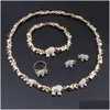 Bröllop smyckesuppsättningar afrikanska smycken elefant kristall halsband örhängen dubai gulduppsättningar för kvinnor bröllop fest armband ring set283b otkj7