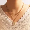 Ketten Kette Herz Trendy Lock Anhänger Halskette Für Frauen Hohl Mehrschichtige Geometrie Dicken Pullover Mode Schmuck Geschenk