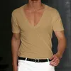 Erkekler B2982 Erkekler T-Shirt Şortlu Kılıf Derin V-Yok Üstler Düz Renkli Büyük Boy Tees Street Giyim Gevşek Külot Tişörtler İlkbahar Yaz