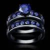 2020 para ślubna setl 18kgp pieczęć 18k czarne złoto wypełnione pierścienie imprezowe niebieskie cyrkon kryształowy pierścień dopasowy