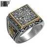 Punk Crown Pattern Mens Signet Rings Vintage Square Titanium Stainless Steel Crystal Rings for Men Jewelry2174219