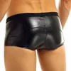 Cuecas sexy homens zíper aberto frente boxers lingerie de couro falso boxer shorts masculino erótico macio roupa interior underpant gay calcinha