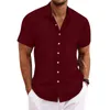 Camisas casuais masculinas 2023 algodão e linho listrado jacquard camisa de manga curta verão cor sólida estilo praia estilo