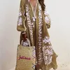 Autumn New Veck z długim rękawem drukowana damska sukienka elegancka elegancka etniczna sukienka na plażę kamizelkę wakacyjną 231213