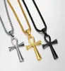 (SM 25*43mm) Kvinnors halsband 316L Rostfritt stål Jesus Ankh Pendant Rolo Chain Jewelry Gold/ Silver/ Black 3mm 24 Inch9773624