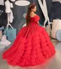 Girl Dresses Elegant Red Flower For Wedding Guest Kids Bridesmaid Sequined Tulle Princess Party Gown First Communion Dress