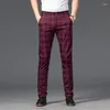 Mäns kostymer svart Beige Summer Plaid Pants Men Korea Style Regular Fit Office Su Formal Dress Trousers for Wendding