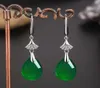 Vintage Green Jade Emerald Gemstones Zircon Diamonds Drop Earrings for Women White Gold Silver Color Jewelry Bijoux Brincos Gift4564160