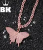Hänghalsband Hip Hop Custom Pink Butterfly Necklace Combination Words Namn med stor lås kedja full isad kubik zirkoniumsjewe1854910