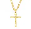 Verklig 10k gult fast fint guldfylld Jesus Cross Crucifix Charm Big Pendant 5535mm Figaro Chain Necklace 24quot 6006mm1394504