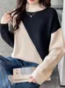 Suéter feminino casual cor combinando meia gola alta suéter de malha pulôver 2023 temporada de inverno roupas de moda coreana