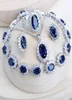 Silver 925 Women Bridal Jewelry Sets Blue Zirconia Costume Fine Jewellery Wedding Necklace Earrings Rings Bracelets Pendant Set2146247