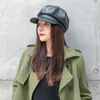 Bérets pour femmes hiver garder au chaud chapeaux décontracté artiste chapeau Simple couleur unie coréen Vintage Pu cuir béret à la mode casquette sauvage