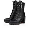 Luxury Red Shoes Woman Ankle Boots Black Calf Leather En Hiver Lug 70mm Low Boots Black Heeled Side Zipper Pet Martin Motorcykelstövlar med ruta 35-43