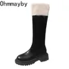 Boots Winter Short Plush Women Knee High Fashion Round Toe Square Low Heels Long Booties Female Botas De Mujer Largas 231212