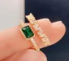 Mode enkla 2Rows Green Cubic Zirconia Gold Filled Party Lober Finger Rings for Women Wedding Bridal Engagement Jewelry Lover7614592