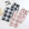 Vêtements de nuit pour femmes Couple pantalon à carreaux coton pantalons longs décontracté mince maison pantalon cordon de serrage bas de sommeil femmes rose Plaid pyjama hommes pantalon 231213