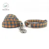 Collar personalizado de obediencia para entrenamiento de perros con pajarita, collar de gato ajustable de algodón a cuadros azul naranja y accesorios de correa 231212