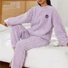 Women's Sleepwear Women Winter Flannel Pajama Set Fleece Pajamas Homewear Thick Warm Velvet Female Suit Casual Sweatshirt Ladies Pyjama 231212