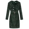 Casual Dresses Dabuwawa tweed paljetter klänning lyxiga kvinnor 2023 samling vintage empire kjol lätt vikt fancy passande dm1ddr003