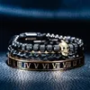 Luxo 3 pçsset crânio charme preto ouro pulseira de aço inoxidável esmalte número romano pulseiras europa moda casal jóias 22079584794