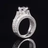 Luksusowe symulowane diamentowe pierścionki księżniczki Symulowane pierścienie diamentowe 3-w-1 Palec na wesele dla kobiet 14K Białe złote biżuteria 246s