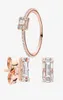 Designer in oro rosa 18K Ring di lusso e set di orecchini Gioielli da sposa per 925 Orecchini a alio a alone scintillante d'argento Rings9139690