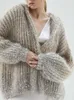 Wysoka elastyczna klapa Gradient Cashmere Cardigan Mohair Lantern Sleeve Grube luźne dania Kobieta zimowe ciepłe swetry