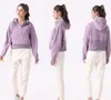 lu-22 Sudaderas con capucha de otoño para mujer, chaqueta de traje de Yoga, deporte para mujer, media cremallera, estilo corto holgado grueso con sudaderas de lana para mujer