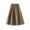 Skirts Long Faux Leather Skirt Elastic Waist Brown Retro Dress Monochromatic Korean Fashion Clothing