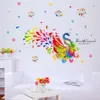 Adesivos de parede de pavão colorido para quarto de crianças, decoração de casa bonita, arte de pvc, animais de vinil, decalques de parede, papel de parede criativo
