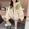 Kvinnors hoodies Autumn Winter Lamb Wool Cute Sweatshirts Coat Trend Thicken Loose Hooded Jacket Female Cartoon Bear Casual Tops