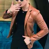 Chaqueta Blazer para hombre, chaquetas de cuero de invierno y otoño, nuevo estilo coreano, abrigos de cuero de Pu de tendencia delgada para hombre