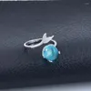 Anéis de cluster criativo sereia espuma para mulheres temperamento azul cristal fishtail abertura ajustável festa na moda jóias