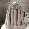 Dames Bont Faux Tcyeek 2023 Winter High-end Echte Jas Vrouwelijke Natuurlijke Nertsenjassen Elegante Warme Jas Mode Dameskleding Femme LM 231213