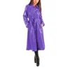 Women's Trench Coats Female Glossy PVC Leather Turn-down Collar Midi Womens Streetwear Long Sleeve Button-Up A-line Sissy Fetish