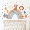 Aquarela dos desenhos animados animais sentado no arco-íris estrelas adesivos de parede para quarto das crianças do berçário do bebê decalques de parede decoração casa pvc