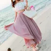 Kjolar 2023 Boho kvinnor maxi kjol hög midja chiffong långa rosa strand sommar rufsar vita saia longa faldas