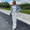 Damen Jumpsuits Strampler Mädchen Y2k Cargohose 2023 Streetwear Jeans für Frauen Vintage niedrige Taille schlanke Tasche gerade Baggy Kleidung 231213