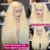 Brasilianische vorgezupfte lockige 13 x 4 blonde HD transparente Spitze-Front-Echthaar-Perücke, 613 Honigblond, tiefe Welle, Spitze-Frontal-Perücke für Frauen